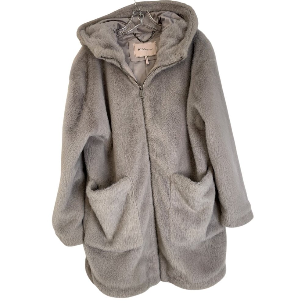 BCBGeneration Womens Faux Fur Plush Hooded Coat Size M